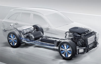 Antriebsstrang und Energiespeichersysteme im Mercedes-Benz GLC F-Cell mit Brennstoffzellenantrieb